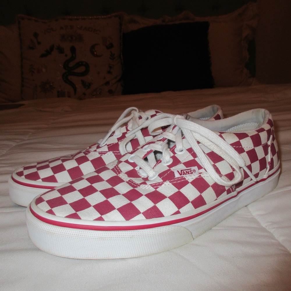 Vans Authentic Red Low Checkerboard Shoes